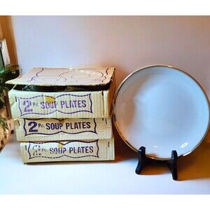 Lot of 6 Royalton Island Gold Soup Plates – Vintage Japan – 3 Boxed Sets